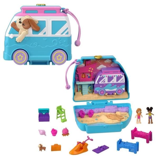 Polly Pocket-Puppy på Beach-Box och figurer, reseleksak HRD36