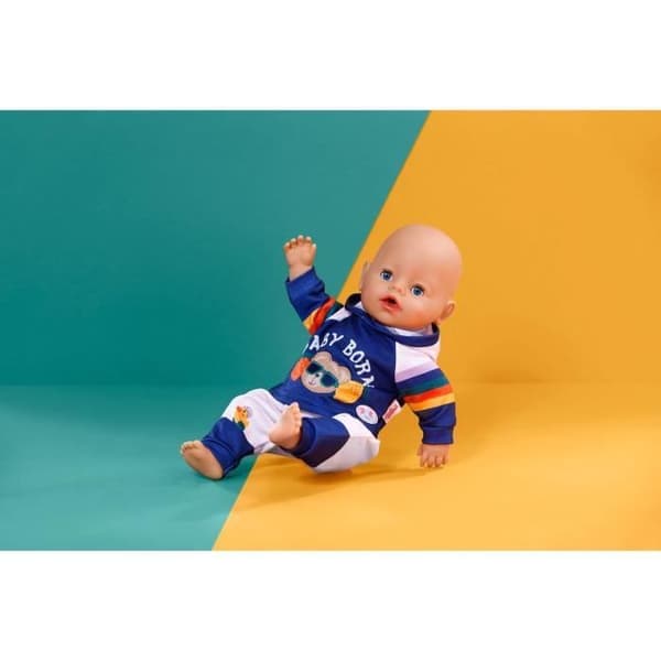 Joggingkombination - ZAPF CREATION - BABY born - Blå och vit - Regnbågärm - Björn mönster