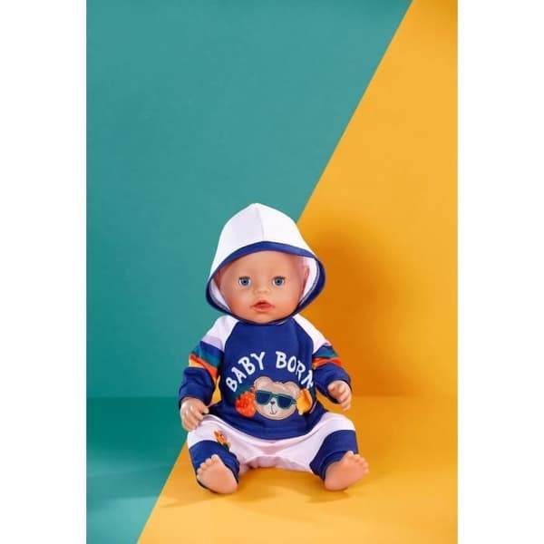 Joggingkombination - ZAPF CREATION - BABY born - Blå och vit - Regnbågärm - Björn mönster