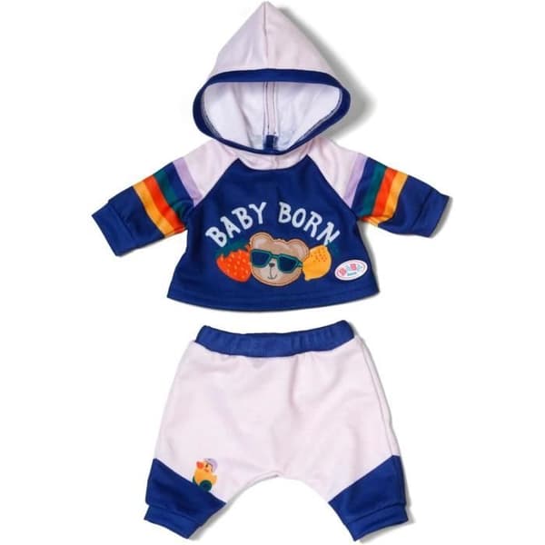 Joggingkombination - ZAPF CREATION - BABY born - Blå och vit - Regnbågärm - Björn mönster