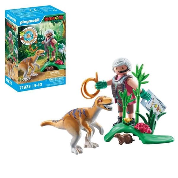 PLAYMOBIL 71823 Vélociraptor och utforskare med lasso, Dinos, 18 delar, Från 4 år