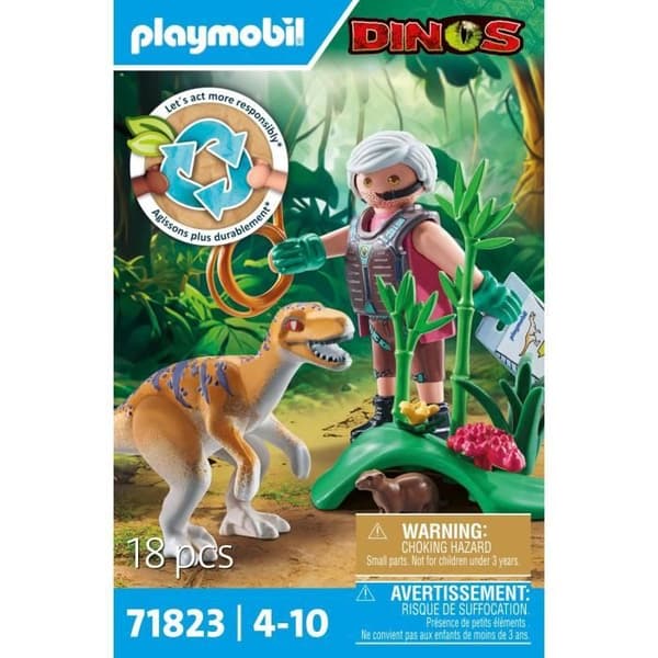 PLAYMOBIL 71823 Vélociraptor och utforskare med lasso, Dinos, 18 delar, Från 4 år
