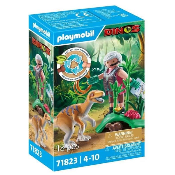 PLAYMOBIL 71823 Vélociraptor och utforskare med lasso, Dinos, 18 delar, Från 4 år