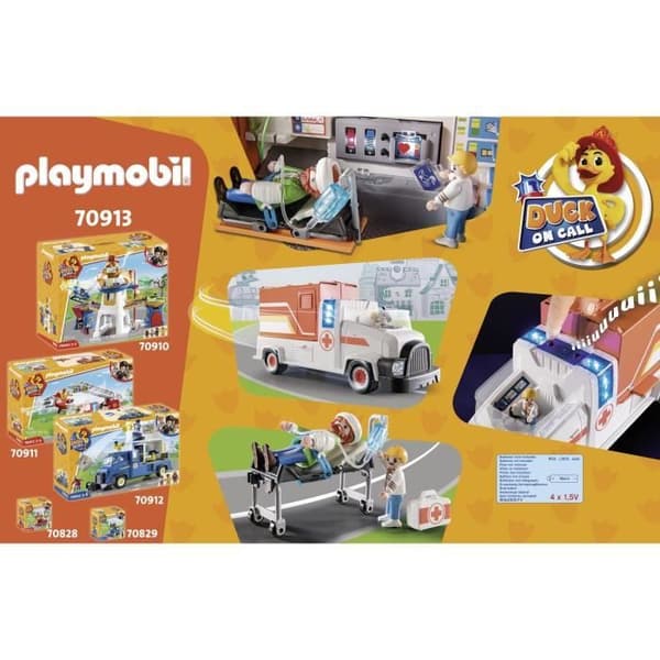 PLAYMOBIL - 70913 - DUCK ON CALL - Ambulans med medicinsk utrustning och ljud- och ljuseffekter