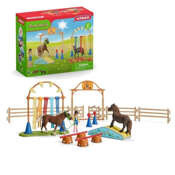 Agility-träningsset för hästsport med Schleich-häst, tränare och tillbehör - 41-delat ridset - gåva