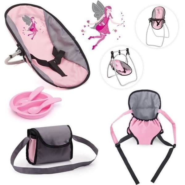 Multifunktionssäte för dockor - BAYER DESIGN - Vario Set - Grå och rosa - För baby