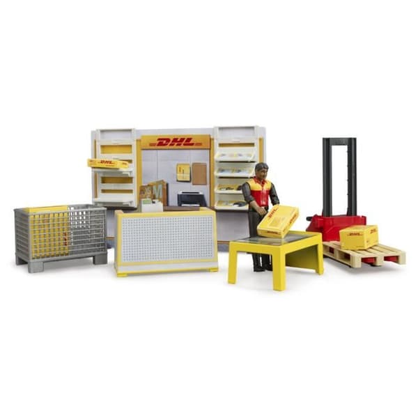 DHL Bworld utlämningsbutik med pallvagn och paket - Bruder - 62251