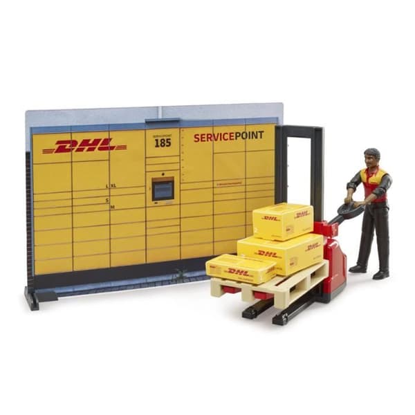 DHL Bworld utlämningsbutik med pallvagn och paket - Bruder - 62251