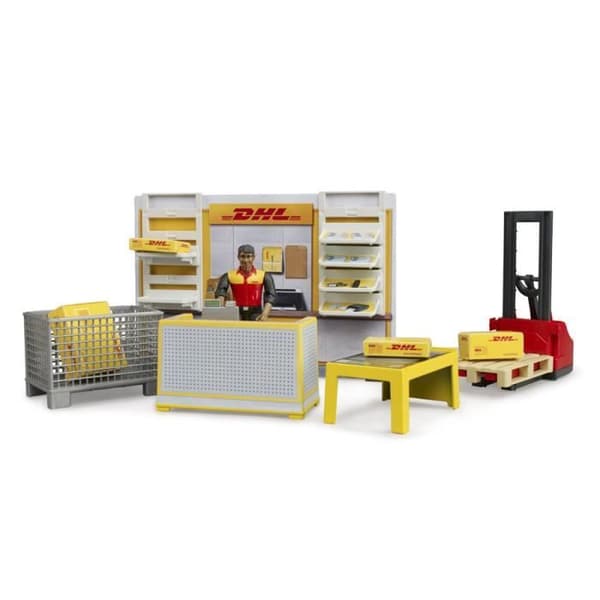 DHL Bworld utlämningsbutik med pallvagn och paket - Bruder - 62251