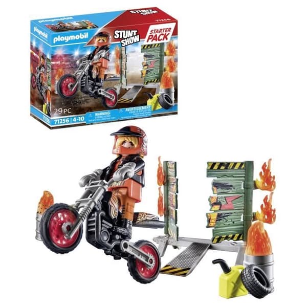 PLAYMOBIL 71256 Startpaket Stunt, gnistrande motorcykel, brandramp, 29 delar, från 4 år och uppåt
