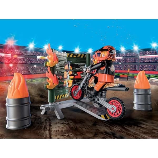PLAYMOBIL 71256 Startpaket Stunt, gnistrande motorcykel, brandramp, 29 delar, från 4 år och uppåt