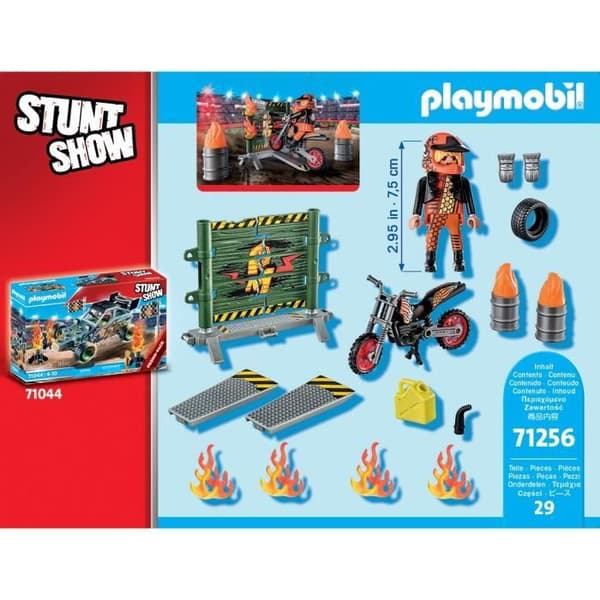 PLAYMOBIL 71256 Startpaket Stunt, gnistrande motorcykel, brandramp, 29 delar, från 4 år och uppåt