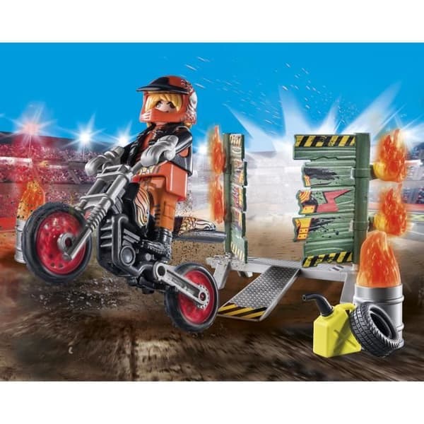 PLAYMOBIL 71256 Startpaket Stunt, gnistrande motorcykel, brandramp, 29 delar, från 4 år och uppåt
