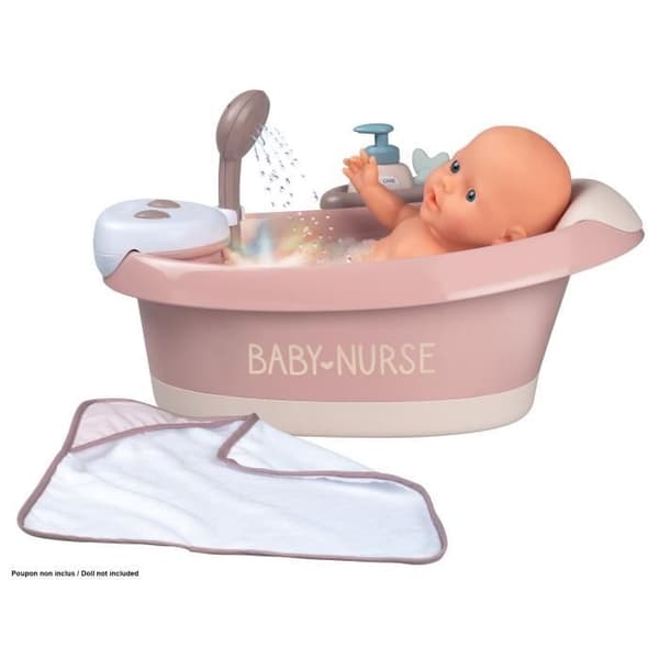 Bubbelbadkar för spädbarn upp till 42 cm - Smoby Baby Nurse - Vattenstrålar och bubblor - LED-lampor - Tillverkad i Frankrike