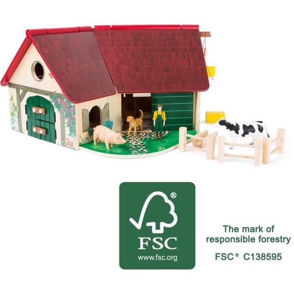 Woodfriends SMALL FOOT trägård - Hund-, ko-, gris-, bonde- och höbalar - 100 % FSC-certifierad