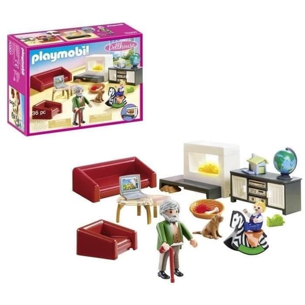 PLAYMOBIL 70207 Vardagsrum med öppen spis, dockskåp La Maison Traditionnelle, 36 rum, från 4 år och uppåt