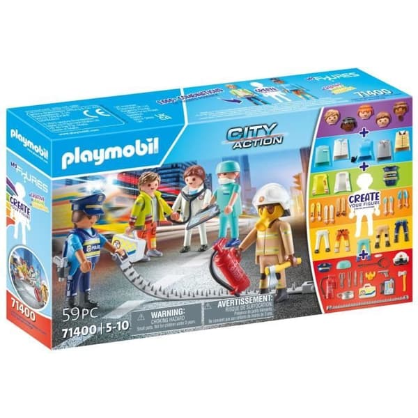 PLAYMOBIL My Figures Everyday Heroes - 71400 - Polis, brandman, läkare, räddning - Stadsaktion - 5 år - 59 stycken