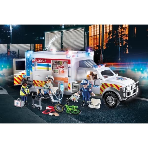 PLAYMOBIL 70936 Amerikansk ambulans med räddningspersonal och skadad, City Action, Räddningstjänsten