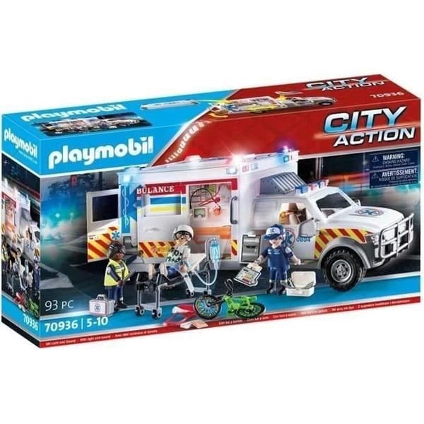 PLAYMOBIL 70936 Amerikansk ambulans med räddningspersonal och skadad, City Action, Räddningstjänsten