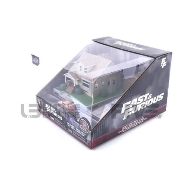 Miniatyrsamlingsbil - JADA TOYS 1/87 - TOYOTA Dom's House med Dodge Charger + Toyota Supra - Orange / Svart - 33668OR