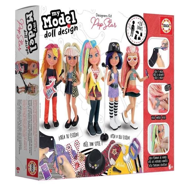 EDUCA byggbar ledad docka - My Model Doll Design Pop Star - Röd - För tjejer från 8 år och uppåt