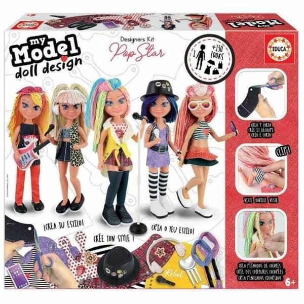 EDUCA byggbar ledad docka - My Model Doll Design Pop Star - Röd - För tjejer från 8 år och uppåt