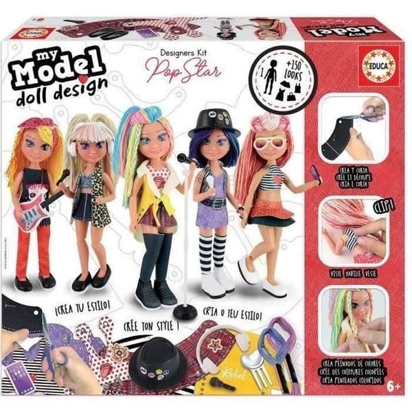 EDUCA byggbar ledad docka - My Model Doll Design Pop Star - Röd - För tjejer från 8 år och uppåt