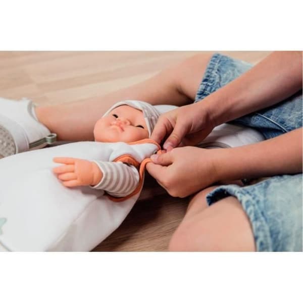 Sovsäck för 40 cm babydocka - Tjej - Vit, grå och orange - Tryckknappar