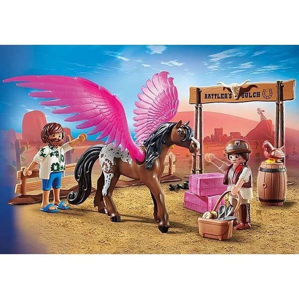 PLAYMOBIL - PLAYMOBIL THE MOVIE Marla och Del med bevingad häst - Westernfigurer med tillbehör