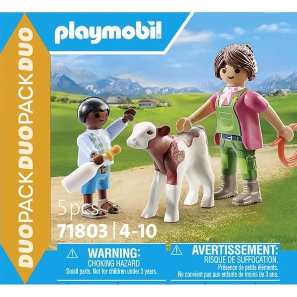 PLAYMOBIL 71803 Bondgård med lantbrukare och barn med kalv, Duo Pack, Landsbygd Livet på gården, Från 4 år