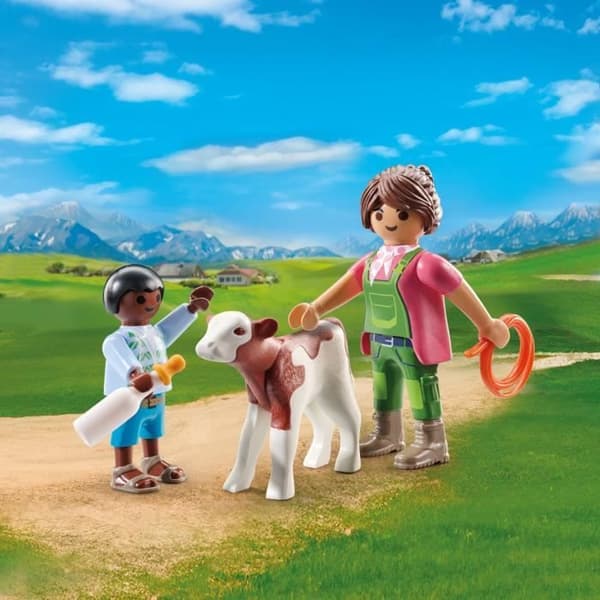 PLAYMOBIL 71803 Bondgård med lantbrukare och barn med kalv, Duo Pack, Landsbygd Livet på gården, Från 4 år
