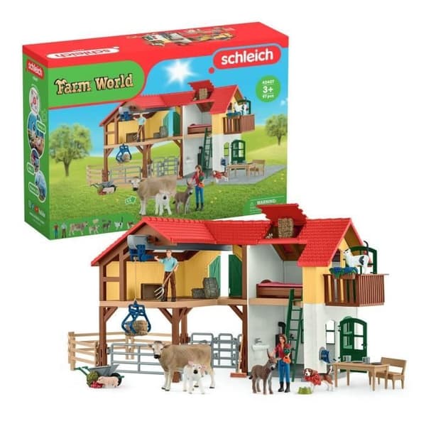 Gård med stall och djur, 97-delad box med figurer, Schleich 42407 Farm World, från 3 år och uppåt