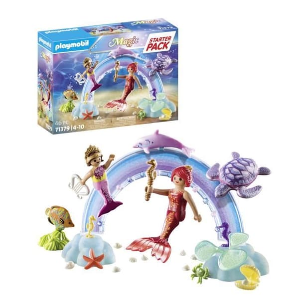 PLAYMOBIL 71379 StarterPack Sjöjungfrur och regnbågar - Magi - Kreativt rollspel - 46 delar - från 4 år och uppåt