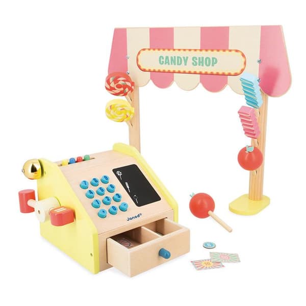 Applepop Barnhandlare - Imitationsspel med kassaapparat - 19 Tillbehör - FSC Wood - Från 3 år