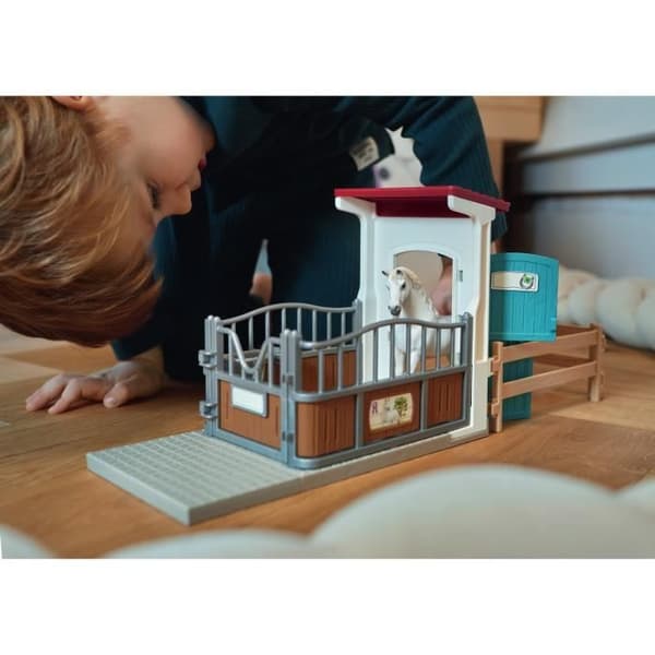 Box med engelsk fullblodshingst, Förlängning för Schleich-stall för barn, Schleich 42569 HORSE CLUB, från 5 år