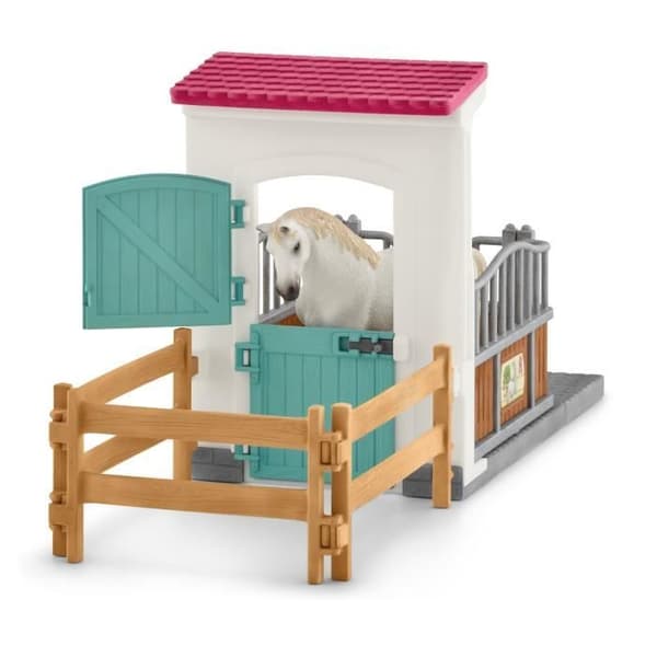 Box med engelsk fullblodshingst, Förlängning för Schleich-stall för barn, Schleich 42569 HORSE CLUB, från 5 år