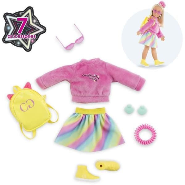Docktillbehör - COROLLE - Fluorescerande omklädningsrum - För 28 cm modedocka - 7 tillbehör - Från 4 år