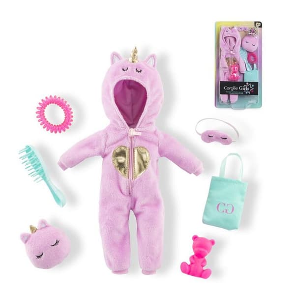 Dukketilbehør - COROLLE - Enhjørning jumpsuit omklædningsrum - 7 tilbehør - 28 cm - Pige
