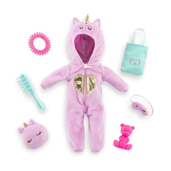 Dukketilbehør - COROLLE - Enhjørning jumpsuit omklædningsrum - 7 tilbehør - 28 cm - Pige