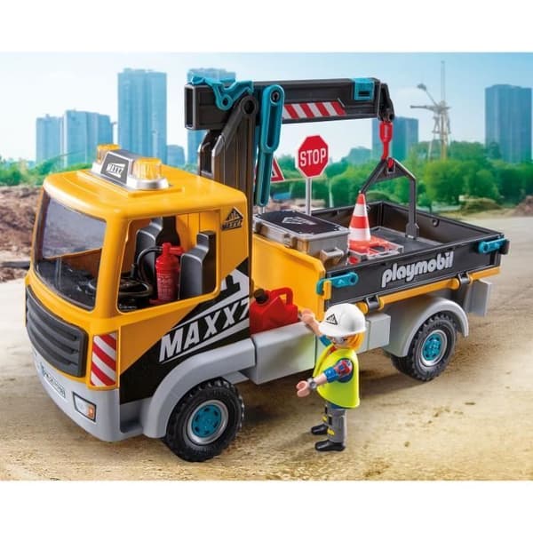 PLAYMOBIL 71750 Bygglastbil med kran, arbetare & tillbehör, Action Heroes, Byggande, 55 delar, Från 4 år