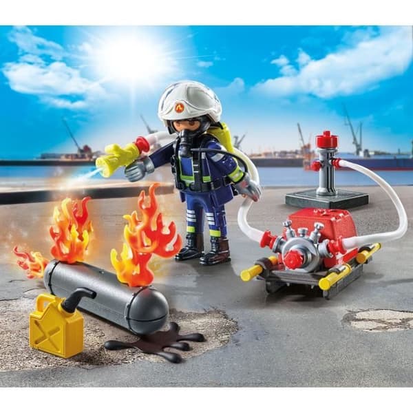 PLAYMOBIL 71826 Brandmans vattenpump & flammande tank