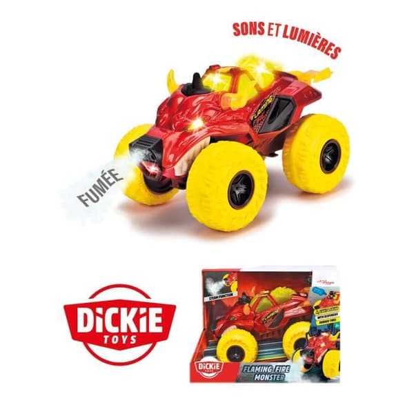 Dickie - Monster Flammin Fire - Fordon 25cm - Rökfunktion (ånga) - Ljud och ljus