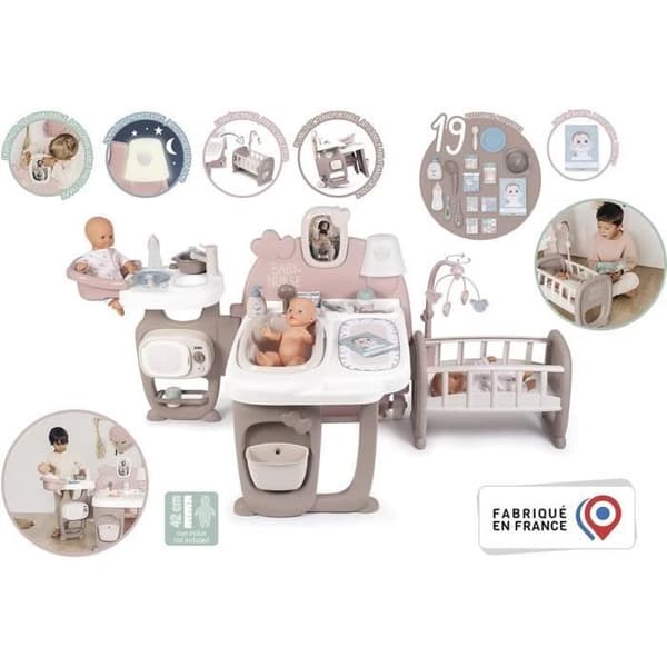 SMOBY - Baby Nurse Large Baby House - Kök, badrum och sovrum - Tillverkat i Frankrike