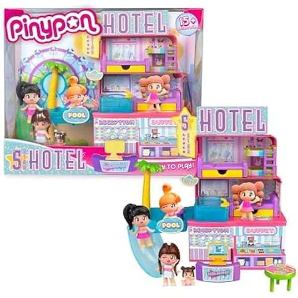 Pinypon - 5-stjärnigt hotell, Hotellset med 2 figurer, Hotellaccessoarer ingår, hotell som består av en reception, en