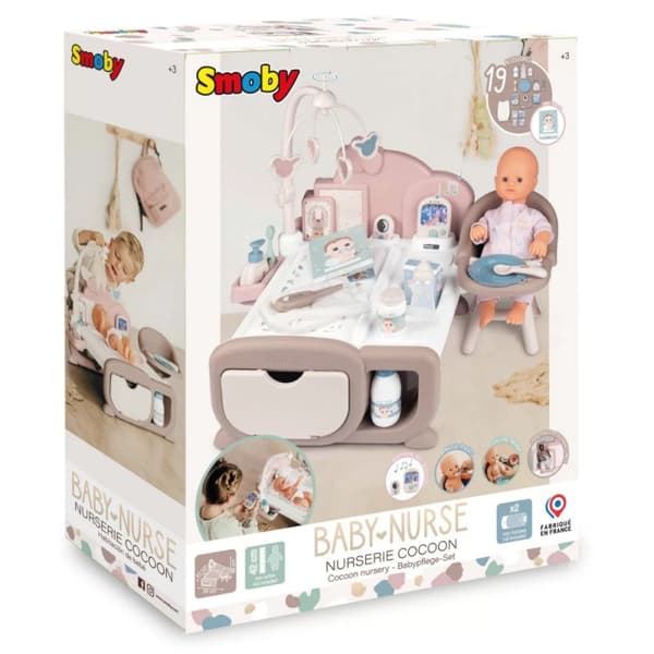 SMOBY Baby Nurse Elektronisk Stor Dockskötselhörna med 19 Tillbehör