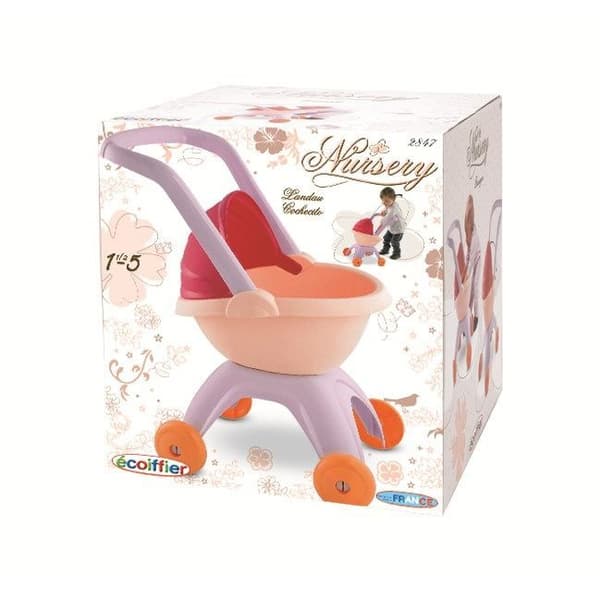 ECOIFFIER NURSERY barnvagn för 32 cm bebis - 2-läges huva - Rosa - Från 18 månader