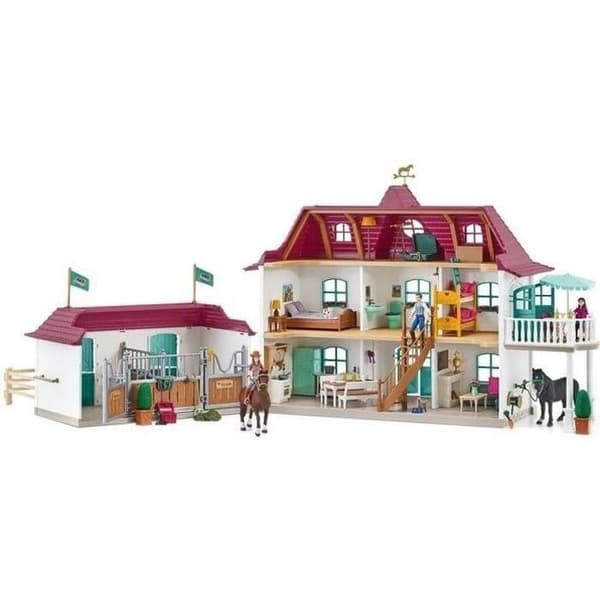 Stort Lakeside Equestrian Center för schleich-hästar, Schleich-figurbox med 192 element inklusive 2 hästar, stall