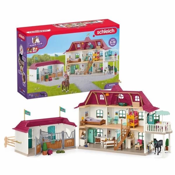 Stort Lakeside Equestrian Center för schleich-hästar, Schleich-figurbox med 192 element inklusive 2 hästar, stall