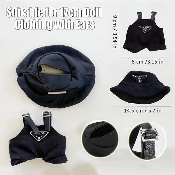 Kläder för Labubu / Dockkläder Set – Hängselbyxor & Hatt PPADA