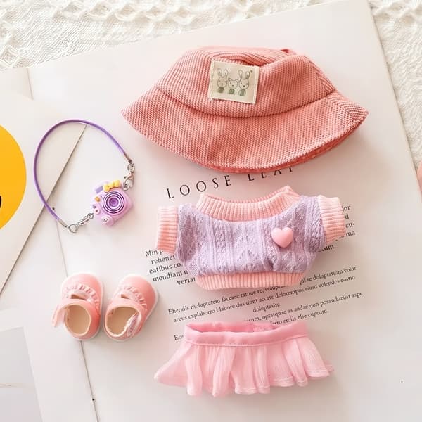 Kläder för Labubu / Dockkläder Set - med Tyllkjol, Kamera & Hatt